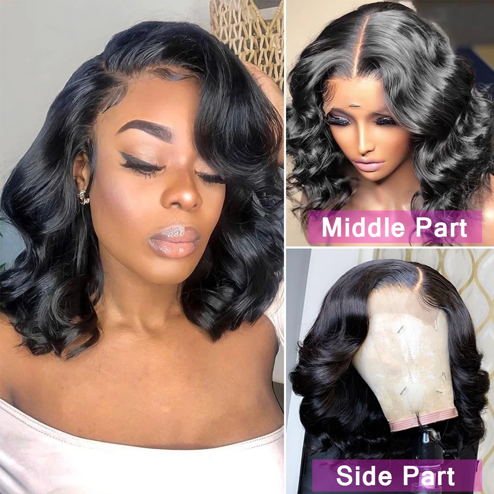 Short Bob Natural Body Wave Wigs Glueless Lace Closure Wigs For Black Women Pre-plucked 10-14 inches Wavy Bob Lace Wigs