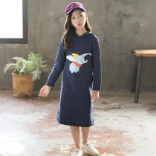 Одежда для девочек весенне-осеннее корейское длинное платье с капюшоном и длинными рукавами для девочек-подростков синее зимнее платье для девочек, Бархатный Тонкий костюм для детей
