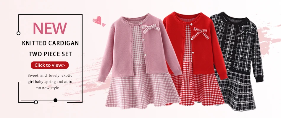 Baby Girls Clothes Set Sweet Princess Outfits Autumn Winter Kids Girls Long sleeve knitted lovely printed sweater+ dress 2pcs born baby dress