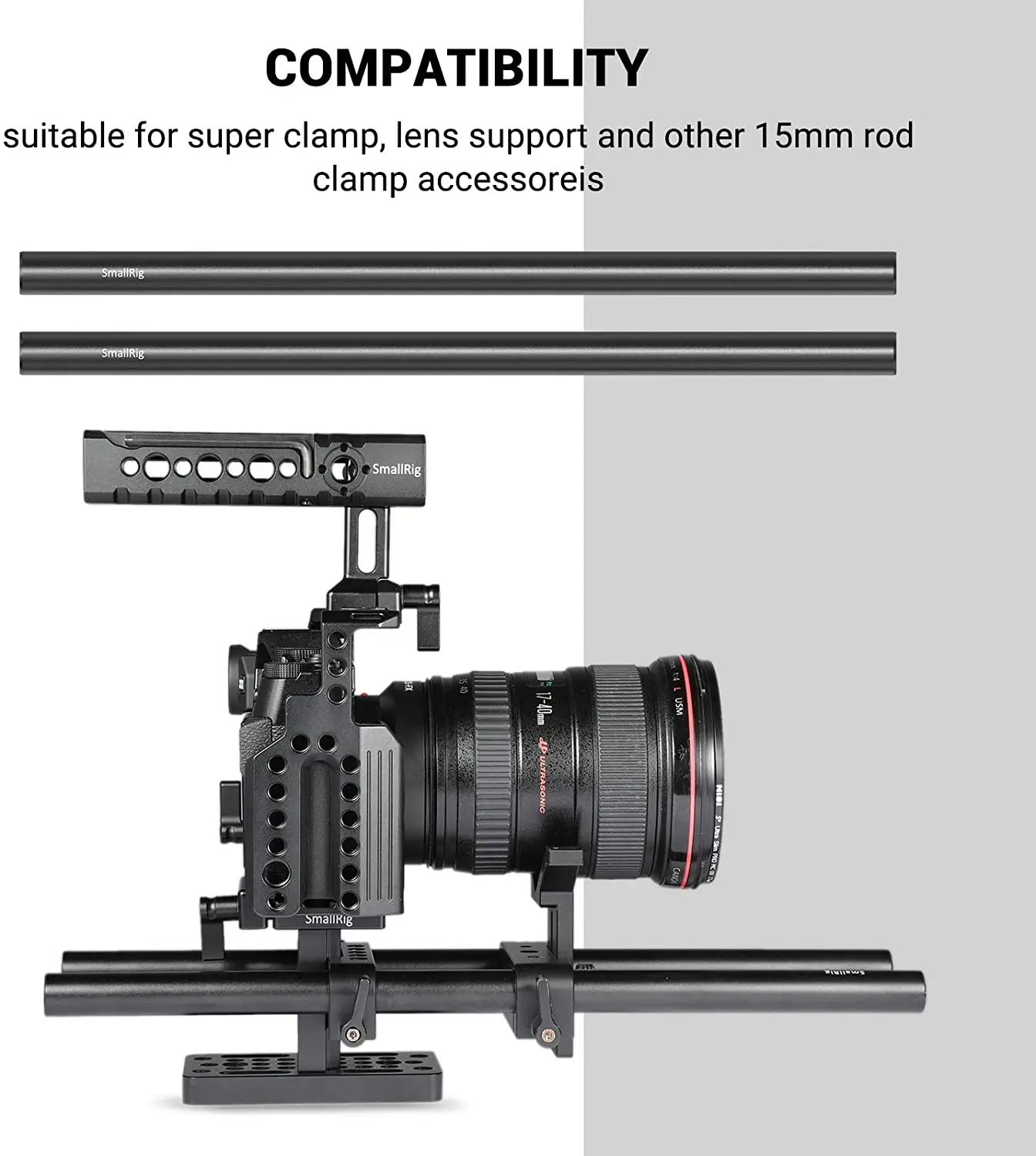 SmallRig 2pcs 15mm Black Aluminum Alloy Rod(M12-30cm) 12inch for DSLR Rail Support System for Follow Focus 1053