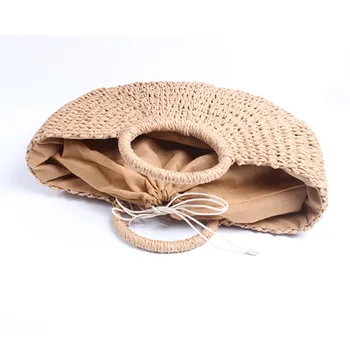 

2020 Spring And Summer New Style Handbag Paper String round Bucket Bag Simple Solid Color Woven Bag Retro Casual Straw Bag