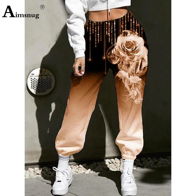 2021 Autumn Boho Flower Print Pants Women Fashion Harem Pants Casual All-matched Loose Elastic Waist Trousers Plus Size S-5XL Orange