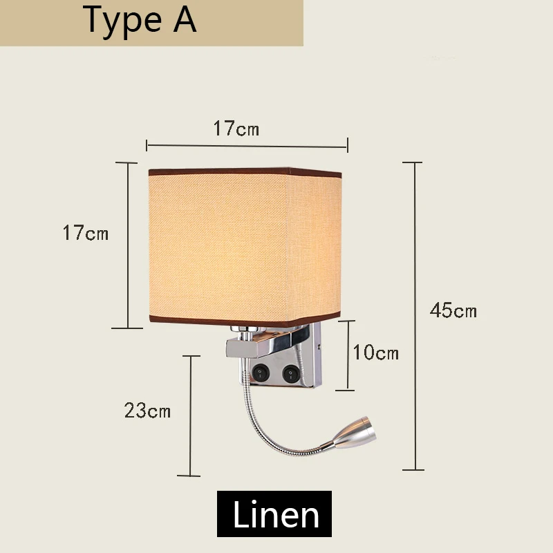 Modern Indoor LED Wall Lamp Creative Bedroom Bedside Sconce With Switch USB Interface Hotel Cloth Wall Lamp Bra wall lights indoor Wall Lamps