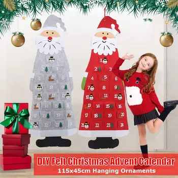 

Christmas Felt Advent Calendar Wall Hanging Santa Advent Calendar with Pockets 24 Days Reusable Gray New Year Hanging Ornaments