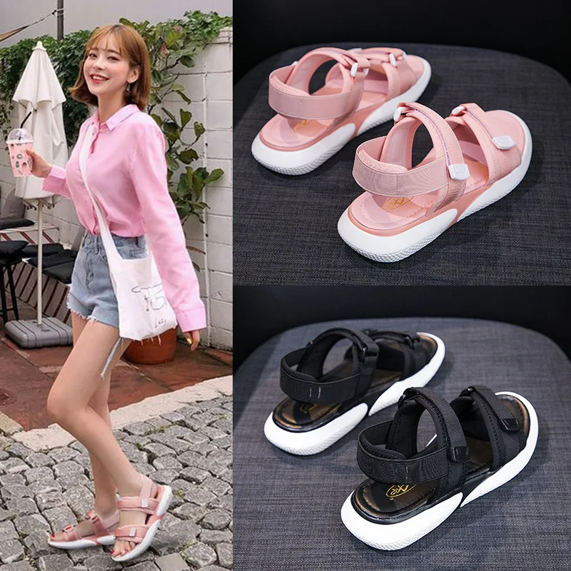 

Summer Shoe One-suit Skirt of Sandals Fairy-Style Flat Velcro Korean-style Fashion Small Fresh Trending Seaside Sandals