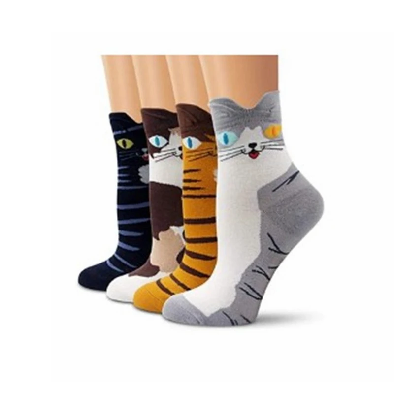 

3D Cat ear socks with leopard print pattern Women Socks Funny Cute Cartoon Animal Art Socks Novelty Ladie tube casual socks