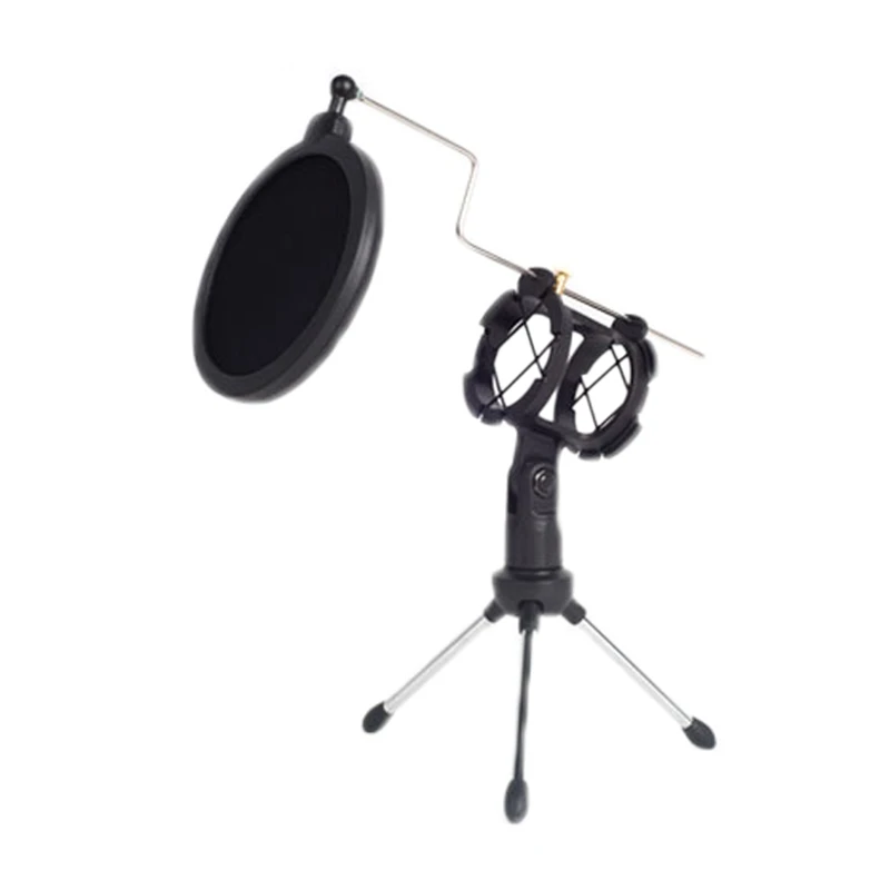 

FFYY-Microphone Tripod Mic Shock Mount Stand Desktop Bracket Holder with Filter