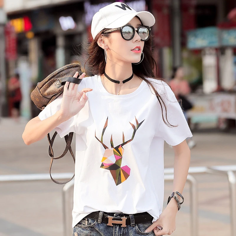 

Print T Shirt Women Cartoon Tee Shirt Femme White Cotton Womens T Shirts 2023 New Summer Woman Clothes Fashion Short Sleeve Top