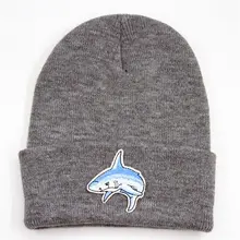 LDSLYJR хлопок Акула вышивка утолщенная вязаная шапка зимняя теплая шапка Skullies шапка бини шапка для мужчин и женщин 300