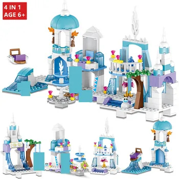 

4IN1 Snow Queen Ice Castle Anna Elsa Figures Mermaid Ariel Beauty Princess Building Blocks Brinquedos Friends Girls Bricks Toys