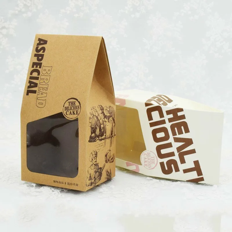 

50 Pcs Kraft Paper Box With Window Small Paper Gift Packaging Craft Favor Candy Cookie Sweet Cake Bags Wedding Birthday Party