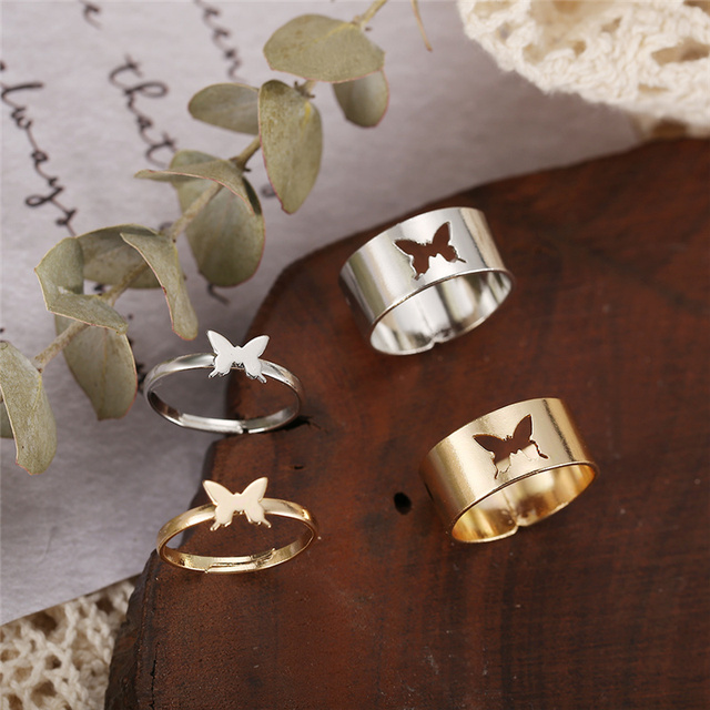 Fashion Butterfly Rings For Women Men Gold Silver Color Lover Couple Butterfly Ring Set Opening Engagement Wedding Jewelry