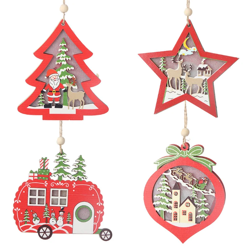 Рождественские украшения для автомобиля, елки, украшения для дома, полые деревянные подвески, подвесной креативный Ночной светильник, рождественские подарки для детей, праздничный Декор
