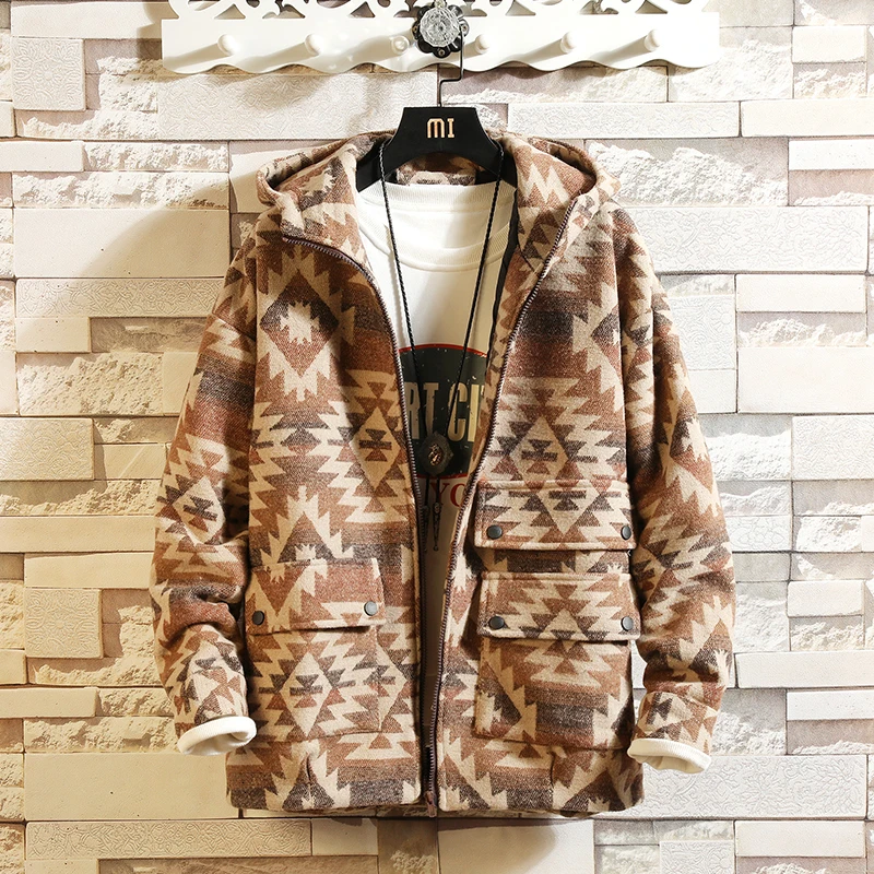 Winter Hooded Woolen Coat Men Fashion Retro Casual Woolen Jacket Men Streetwear Wild Loose Male Overcoat Large Size M-5XL Winter Hooded Woolen Coat Men Fashion Retro Casual Woolen Jacket Men Streetwear Wild Loose Male Overcoat Large Size M-5XL