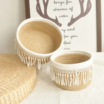 

Cotton Rope Woven Storage Basket Bedside Tabletop Snacks Debris Basket Desktop Sundries Cotton Storage Box.