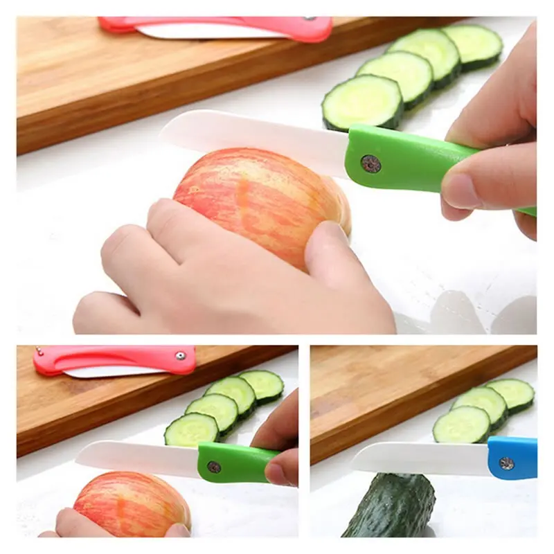 3.2" Ceramics Portable Folding Knife Utility Fruit Vegetable Paring Slicer Meat Slicing Cleaver Sushi Cutter Chef Kitchen Knives