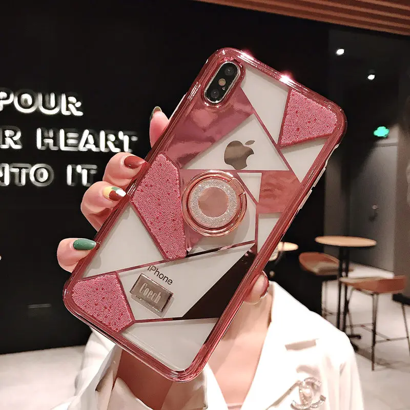 LOVERONY блестящие стразы палец кольцо чехол для телефона для iPhone XS MAX XR X Bling 2-в-1 крышка чехол для iPhone 6 6S 7 8 Plus - Цвет: A