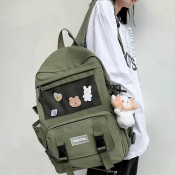 

New High Quality Waterproof Nylon Women Backpack Tuck Net Badge Girl's Travel Bag Female Insert Buckle Student Schoolbag