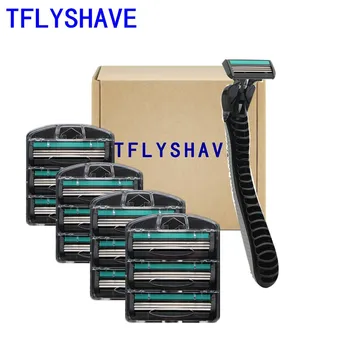 

TFLYSHAVE High Quality Sharp Men 3 Layers Steel Replaceable Rotatable 1 Holder 12 Blades Mild Manual Shaver Travel Wear