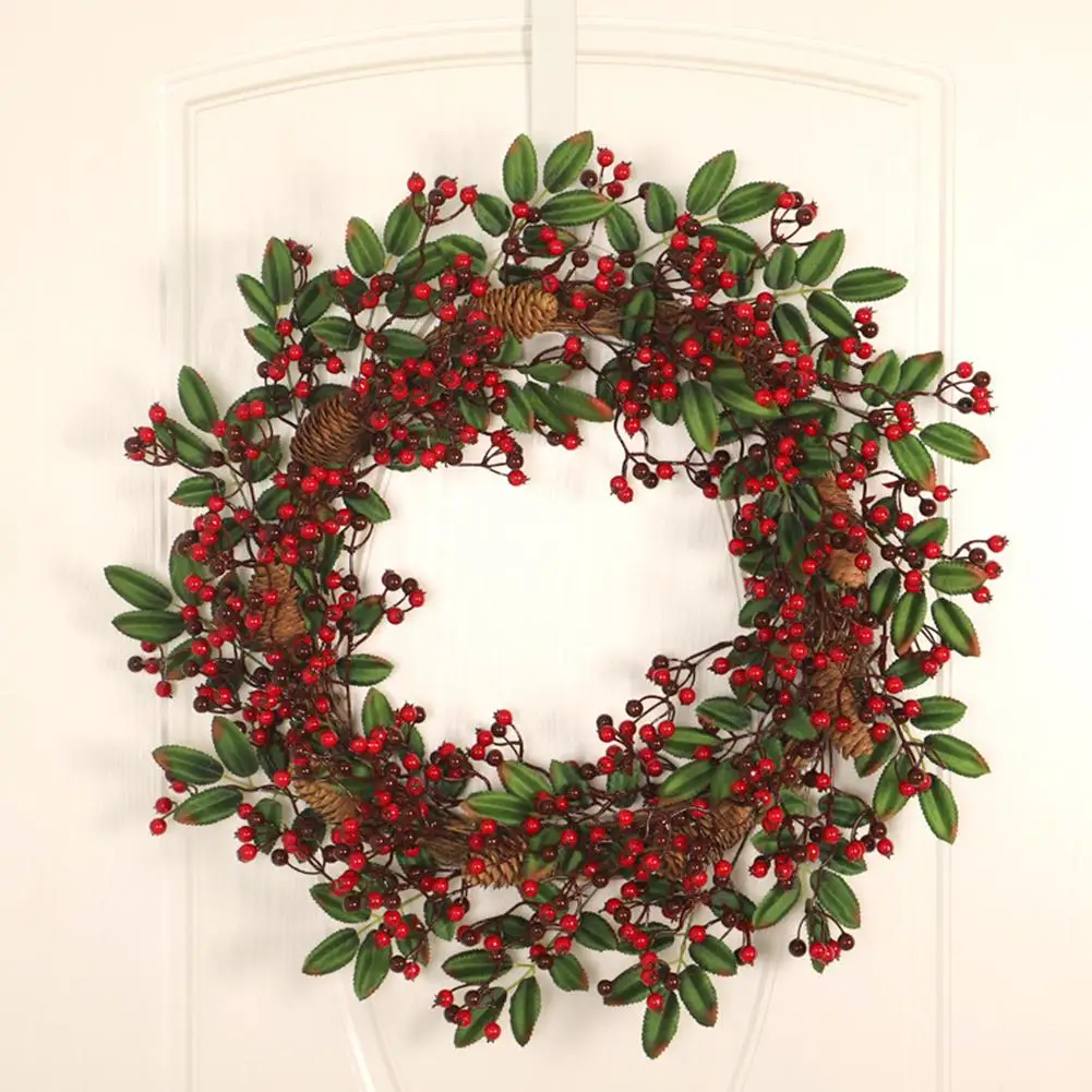 Рождественский венок сосновый конус Рог лоза красные фрукты оформление окон и дверей подвесной год рождественский венок-украшение