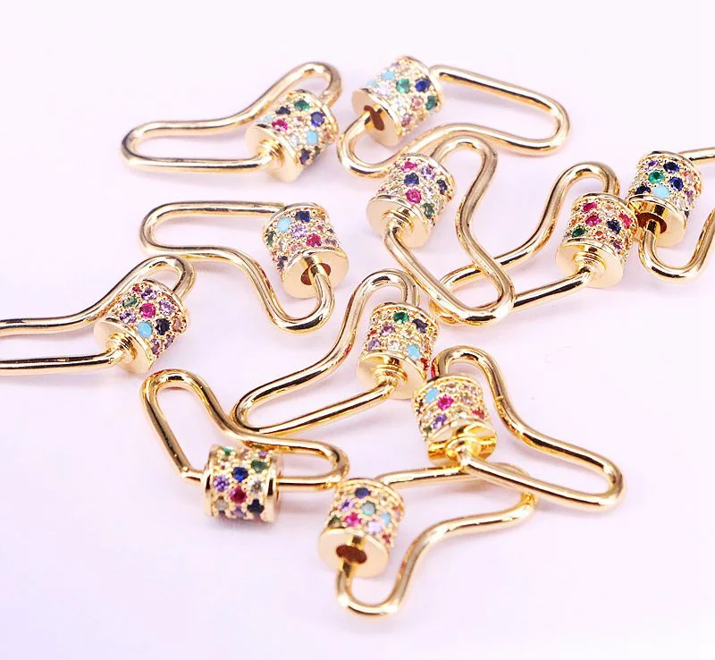

2PCS, Gold color Heart Shaped CZ Micro Pave Crystal Zirconia Clasp Lock Carabiner Pave Lock Jewelry Findings