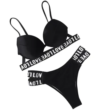 

Swimsuit Women Bikinis Women Sexy Fashion Letter Printing Push-Up Padded Bra Beach Bikini Set Swimsuit купальник 2020 bathsuits