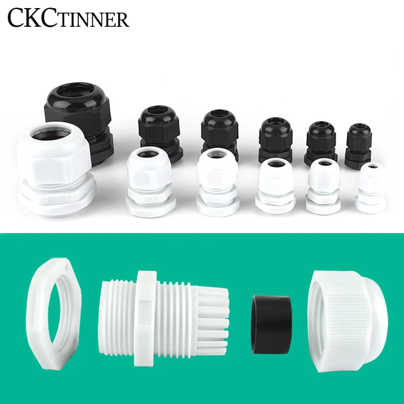 Waterproof Cable Gland 10pcs Cable entry IP68 PG7 PG9 PG11 PG13.5 PG16 PG19 PG21 PG25 PG29White Black Nylon Plastic Connector