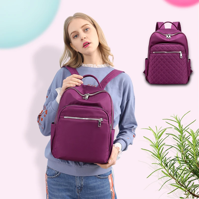 Fashion Large Capacity Solid Women's Waterproof Backpacks Ladies Casual Backpack Simple Nylon Cloth Handbag Mochilas Feminina