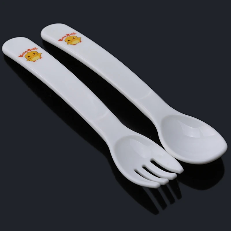 

2pcs/set Baby Spoon + Fork Infant Heat Sensing Thermal Feeding Spoon Baby Kids Weaning PP Head Tableware Set