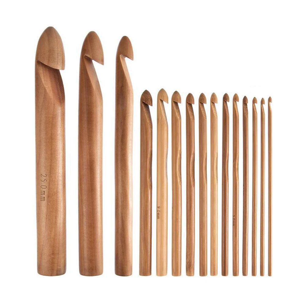 

15pcs Wooden DIY Portable Sewing Mix Size Multifunction Crochet Hooks Set For Yarn Craft Tools Knitting Needle Ergonomic Weave