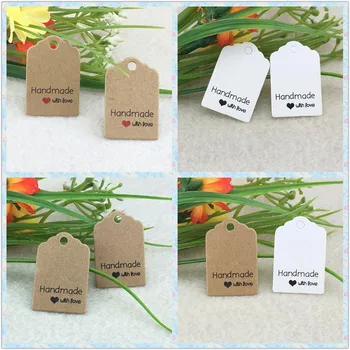 

200pcs 3*2cm Kraft Brown Hang Tags DIY Handmade With Love Gift Tags Paper Packing Labels/price tags for Jewelry/wedding/gifts