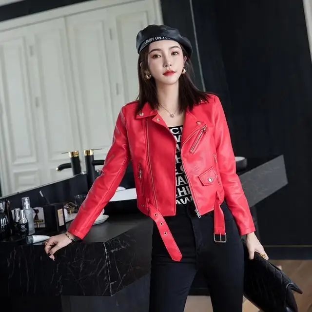 

2020 Autumn New Slim Style in Korean Version Leather Jacket Leather Jacket Women's Short Style Motorcycle Clothing Fashion