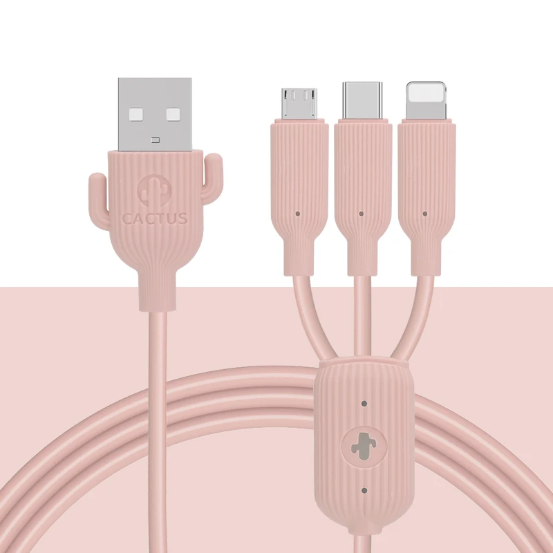 Coolreall 3 в 1 милый USB кабель для iPhone samsung Xiaomi несколько портов зарядное устройство светодиодный кабель Быстрая зарядка Micro USB кабель type-C - Цвет: Розовый