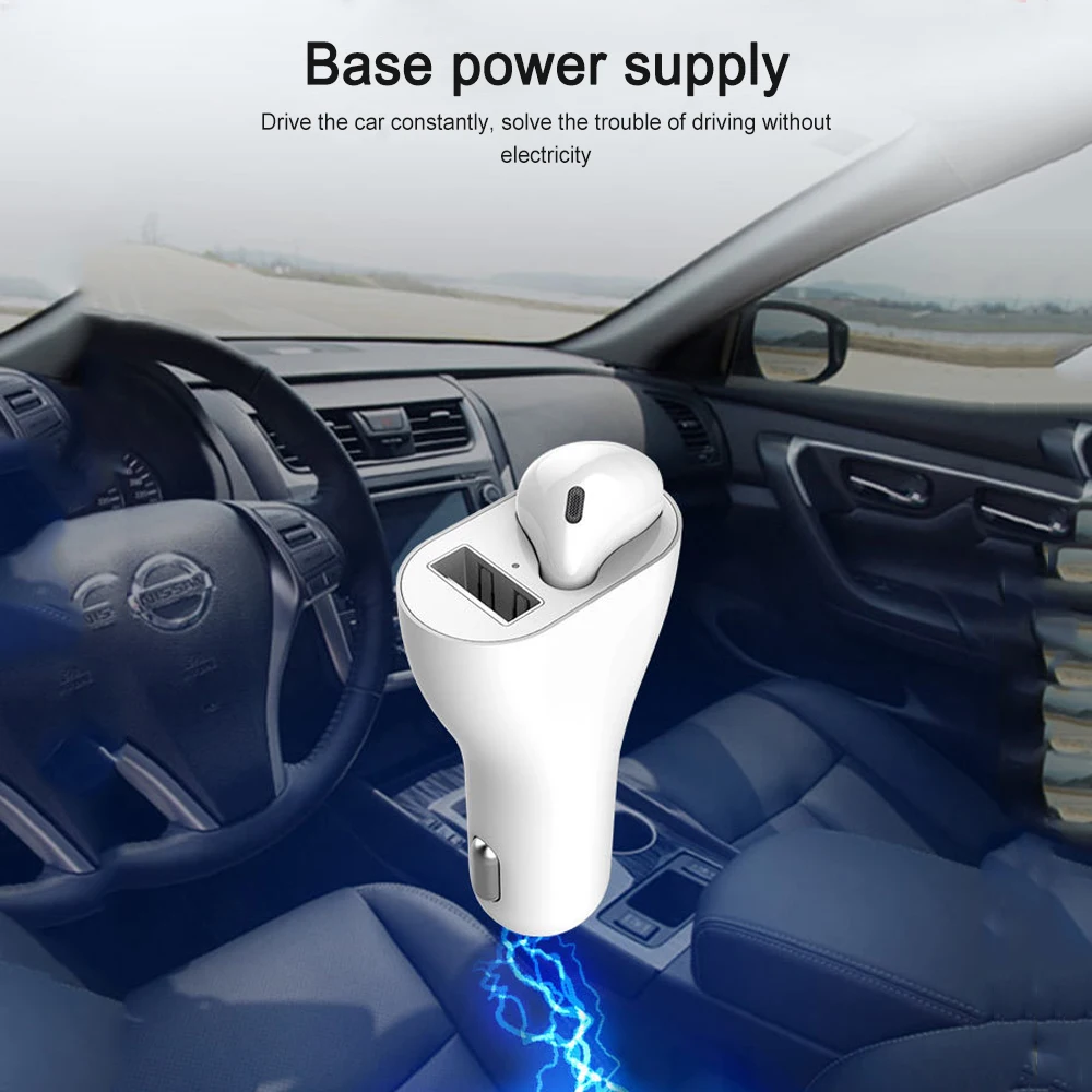 

Car Wireless Headset Bluetooth Single Earbuds Hands Free Business Earphone With Car Wireless Charging USB Fast Charger For Phone