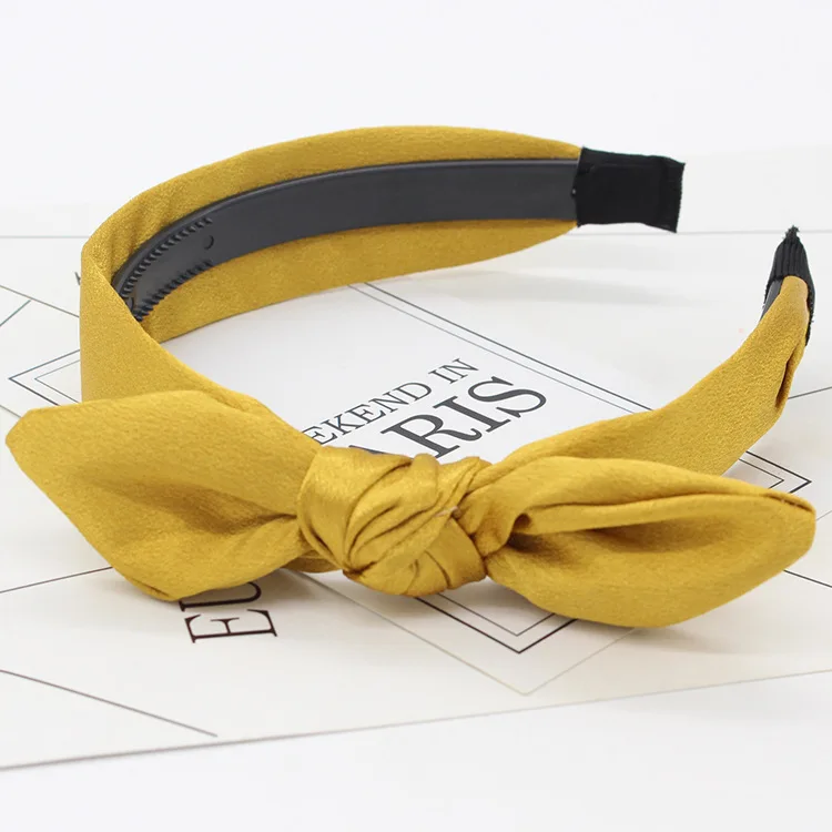 yellow Шелк, сатин, полиэфир, кроличьи ушки, завязанная повязка на голову для женщин, женский высококачественный Эластичный ободок с бантиком, головные уборы, аксессуары для волос - Цвет: yellow