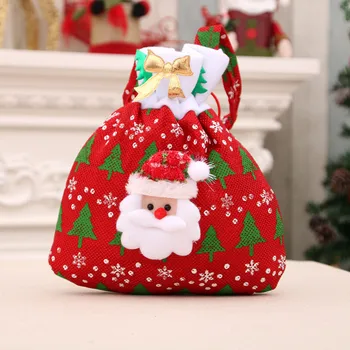 1pcs Santa Sacks Drawstring Christmas Gift Bags, 3D Design Fabric Christmas Bags for Christmas Party Supplies 30