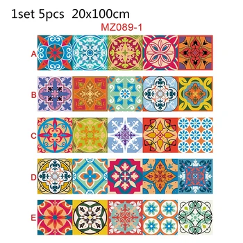 

5pcs Colorful Retro Strip Tiles Wall Sticker Kitchen Stairs Door Wardrobe Tile Wall Decal Sticker DIY Kitchen Bathroom Home
