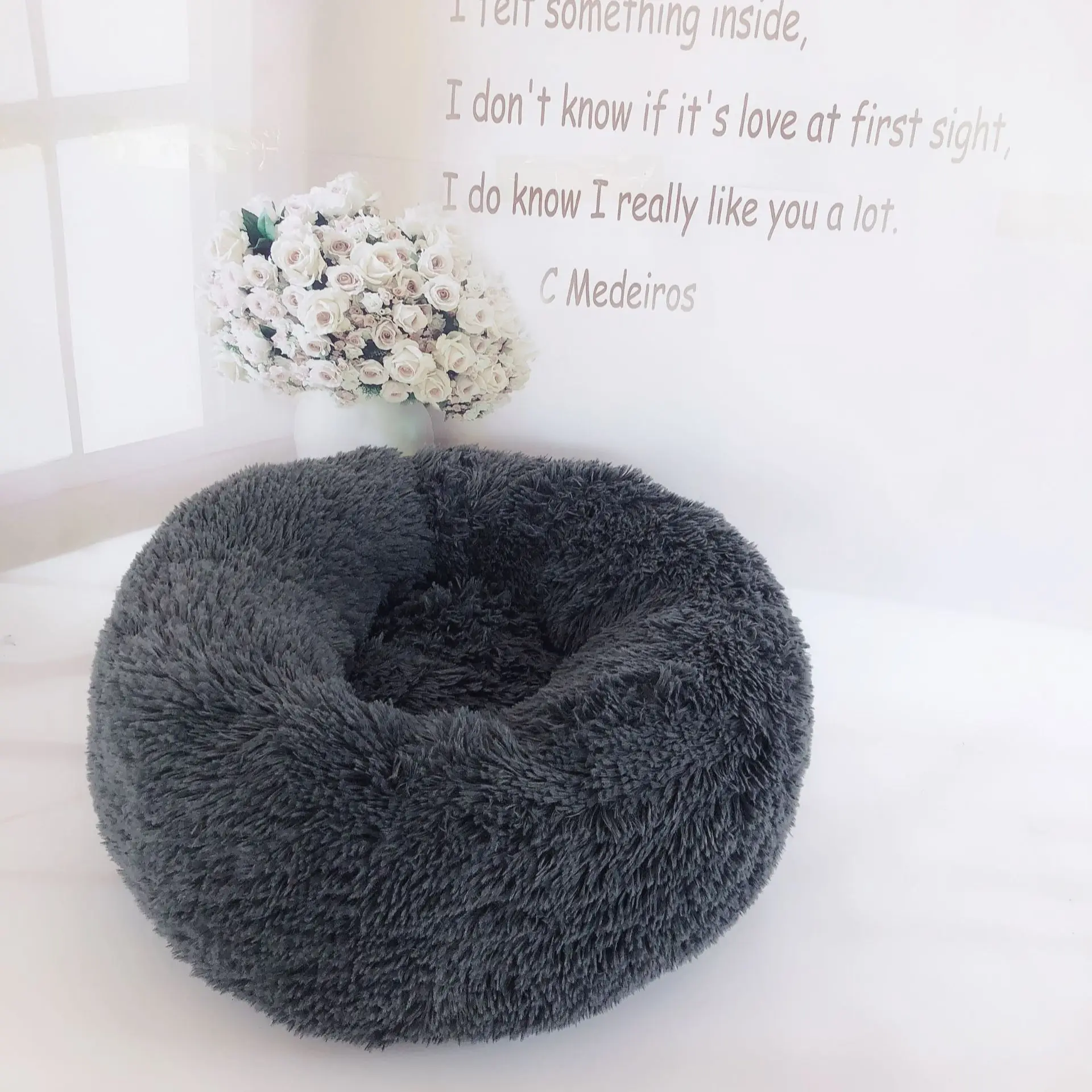 Long Plush Super Soft Pet Bed Kennel Dog Round Cat Winter Warm Sleeping Bag Puppy Cushion Mat Portable Cat Supplies 40/50/60cm