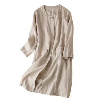 

Summer Long Linen Cardigan Women O-Neck Vintage Solid Casual Shirts Ladies Blouses 2020 Blusas De Mujer Largos Sueltos