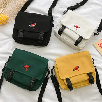 

Canvas Bag for Women Girls Fashion Messenger Bags Cartoon Embroidery Planet Shoulder Bags Universe Handbags Mini Student Bag