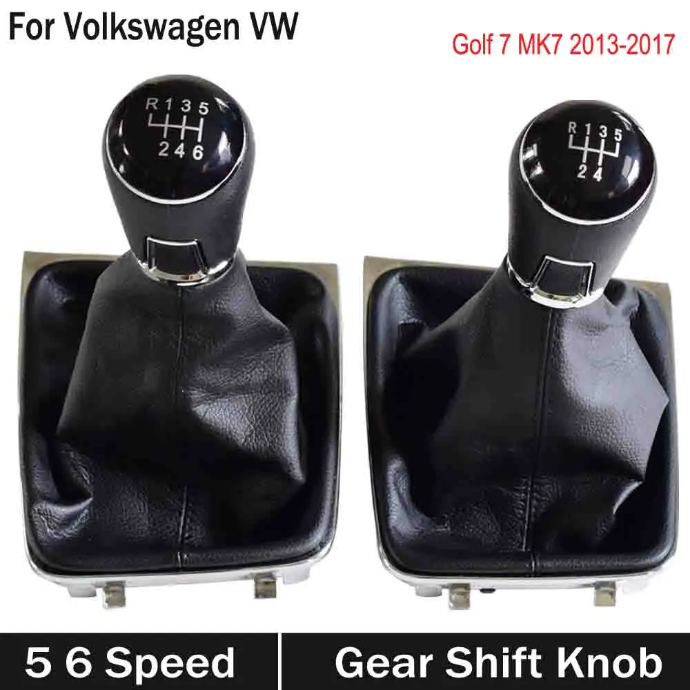 

ABS Black Car 5/6 Speed Manual Gear Shift Lever Knob HandBall With Gaiter Boot Cover For Volkswagen VW Golf 7 MK7 2013 2014-2017