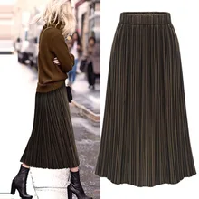 Новинка плиссированная бархатная юбка Длинная женская осенне-зимняя винтажная юбка женские с высокой талией длинный кардиган большого размера Женская юбка faldas