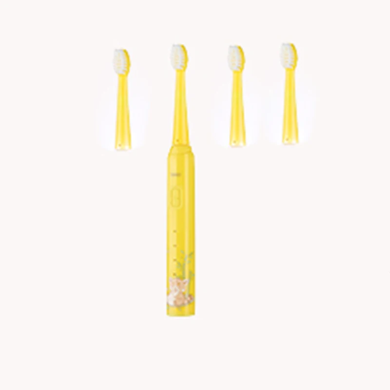 Детская электрическая зубная щетка для детей, аккумуляторная батарея, электрическая зубная щетка - Цвет: yellow 4Heads