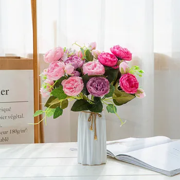 

30cm Flowers 5 Big Heads and 4 Bud Artificial Flowers Home Decoration Fake Flowers High Quality 5 Heads 4 Small Bud Table Center