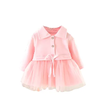 

Fashion Cute baby girls clothes Stitching Dress cotton Long Sleeve Baby princess dress