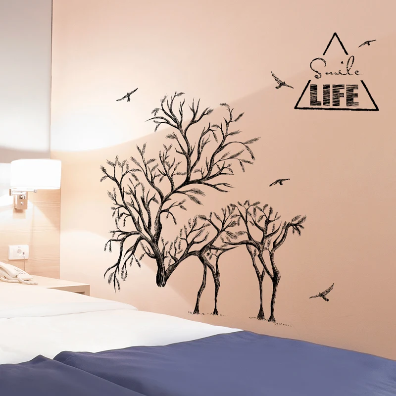 

[shijuekongjian] Tree Branch Wall Sticker Vinyl DIY Deer Birds Animal Murals Decals for Living Room Bedroom House Decoration