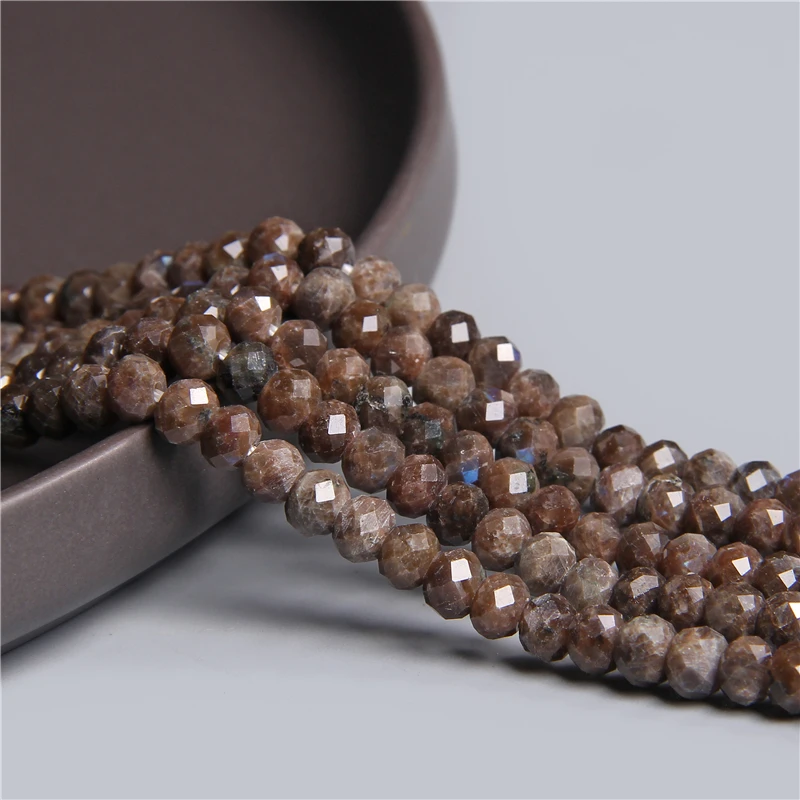 

Natural Faceted Snowflake Rondelle Brown Stone Beads Jaspers Loose Spacer Labradorite Beads 4*6mm DIY Bracelet Necklace 7.5''