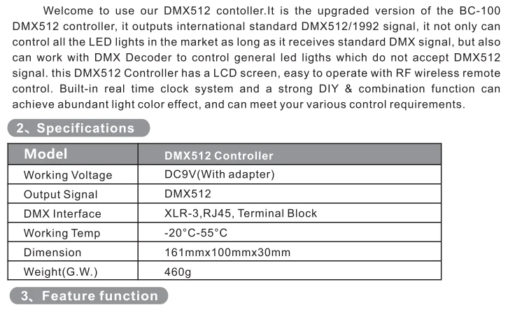 DC9V RGB контроллер DMX512 Контроллер сигнала ЖК-дисплей+ RF беспроводной пульт дистанционного DMX-DIY контроллер