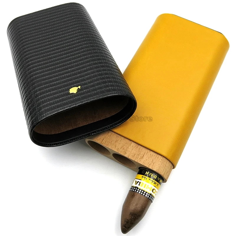 COHIBA Дорожный Чехол для сигарет, кожа, кедр, дерево, 3 трубки, чехол для сигар, коробка, открытый портативный хьюмидор, кедр, деревянный держатель, подарок