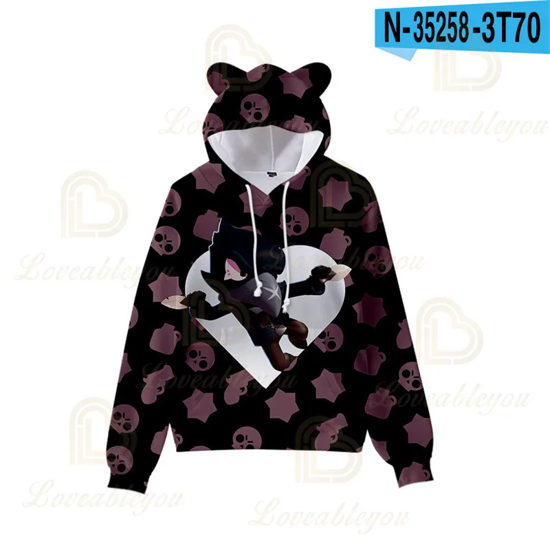 

Cartoon Crow Shooter Shark Leon Cute Cat Ear Kids Hoodie Boys Girls Jacket Tops Teen Star Shooting Game 3D Sweatshirt